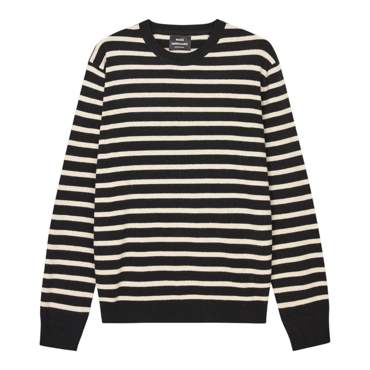 Mads Nørgaard M Super Wool Karsten Strip Knit Black Rainy Day