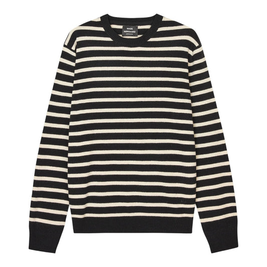 Mads Nørgaard M Super Wool Karsten Strip Knit Black Rainy Day