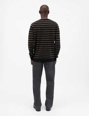 Mads Nørgaard M Super Wool Karsten Stripe Knit Black Turkish Coffe