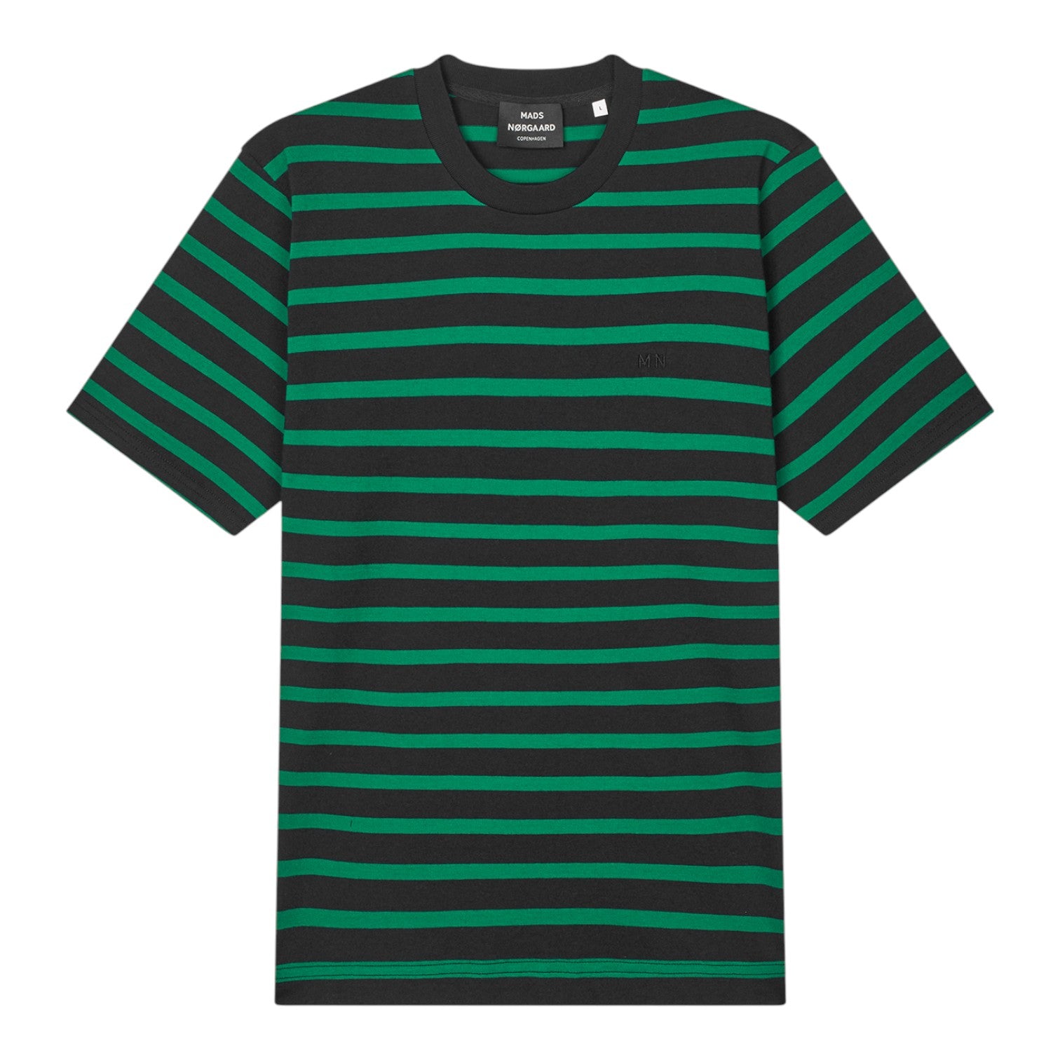 Mads Nørgaard M Cotton Jersey Stripe Frode Tee Black Verdant Green