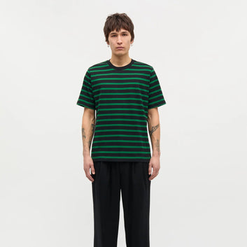 Mads Nørgaard M Cotton Jersey Stripe Frode Tee Black Verdant Green