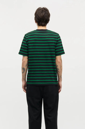 Mads Nørgaard M Cotton Jersey Stripe Frode Tee Black Verdant Green