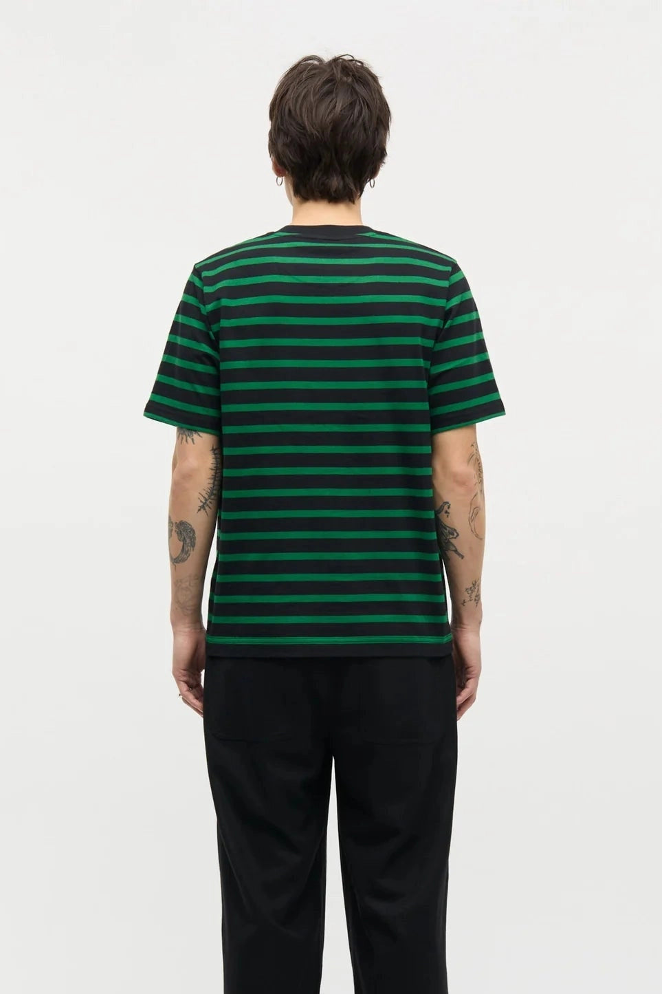 Mads Nørgaard M Cotton Jersey Stripe Frode Tee Black Verdant Green