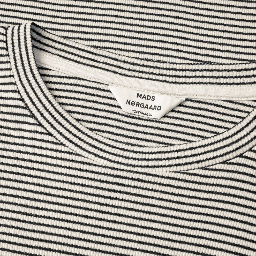 Mads Nørgaard W 2x2 Cotton Stripe Tuba Tee LS Vanilla Ice/ Black