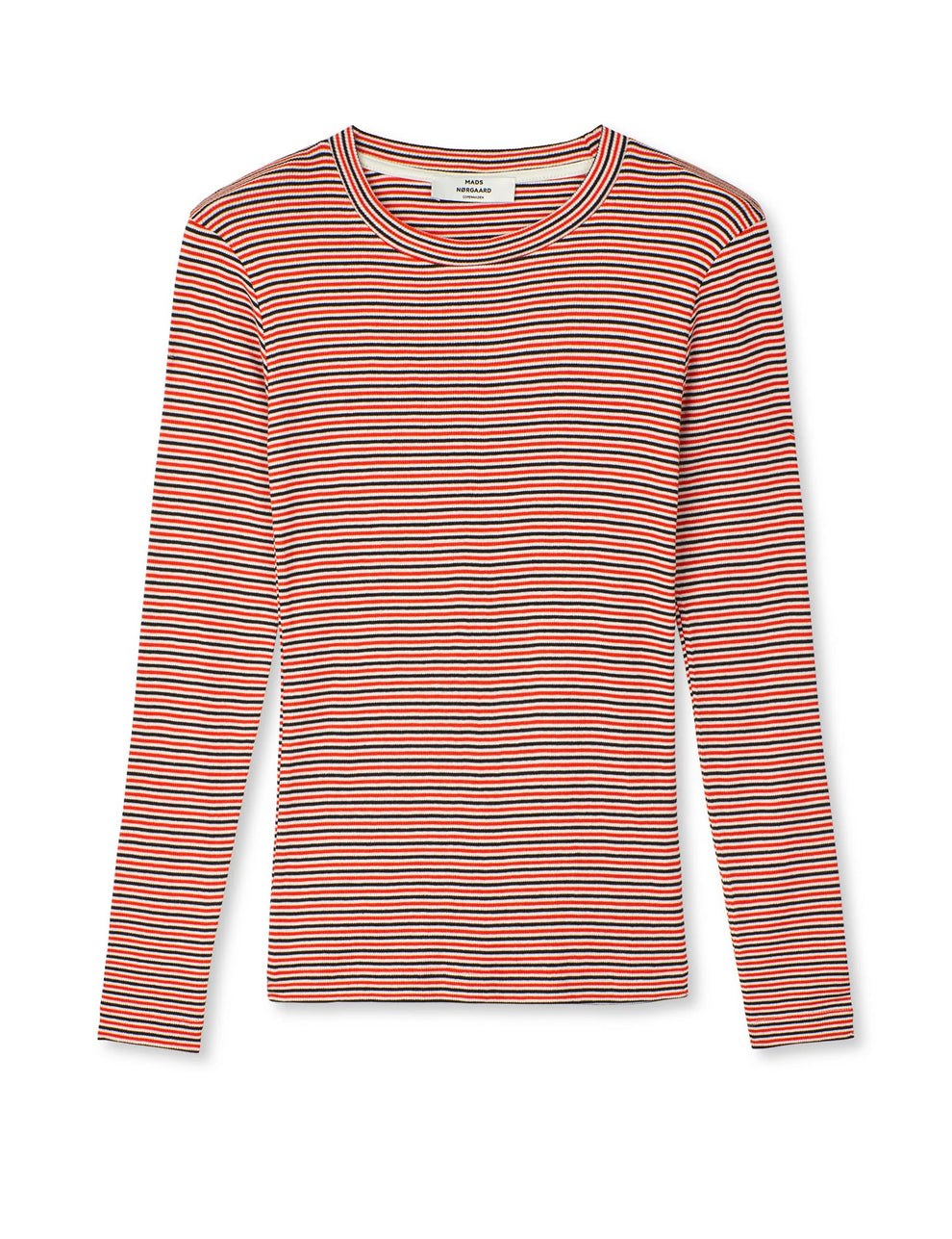 Mads Nørgaard W 2x2 Cotton Stripe Tuba Tee LS Fiery Red Vanilla Ice