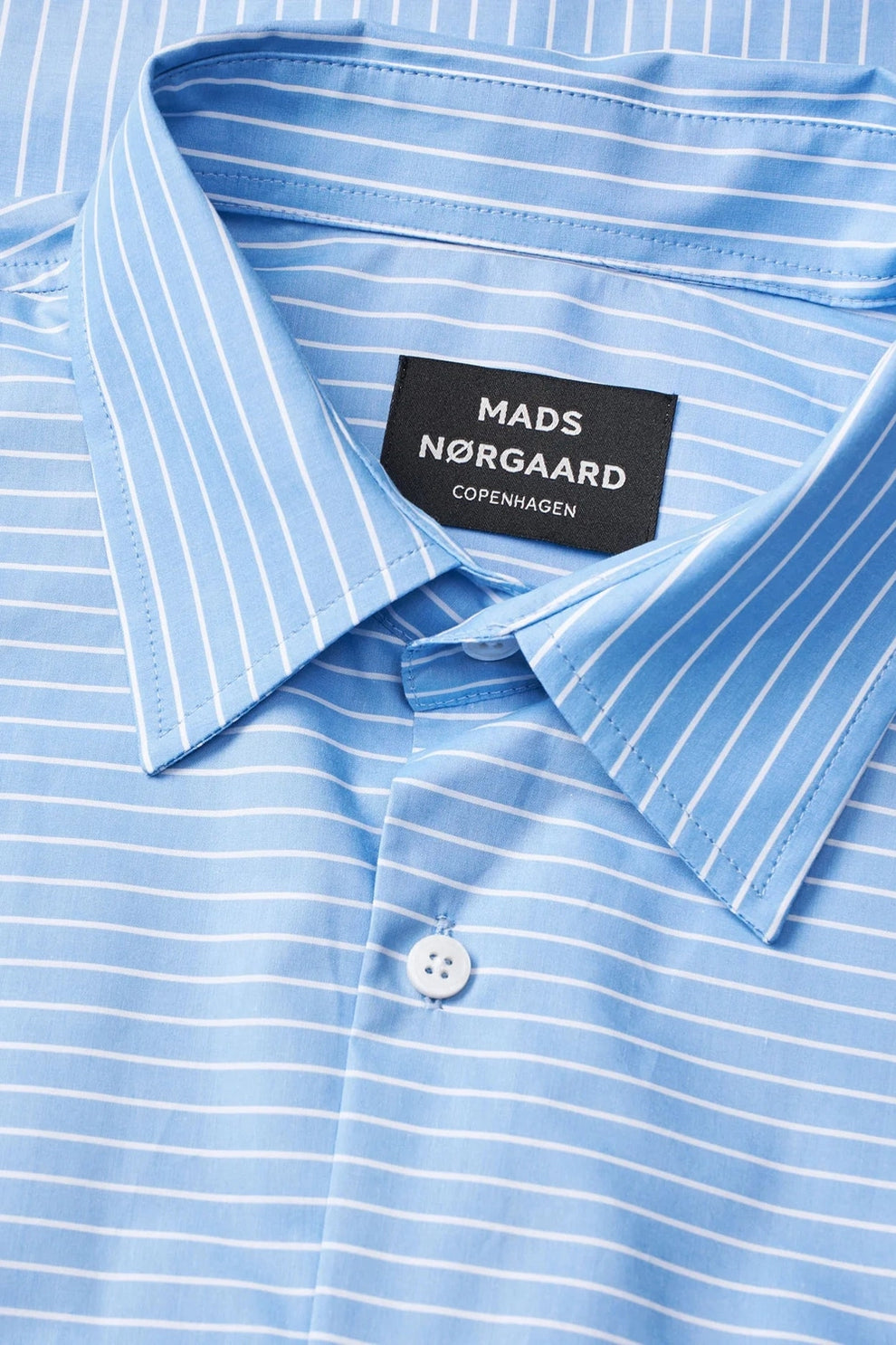 Mads Nørgaard Prime Cotton Poplin Shirt White Bright Cobalt Stripe