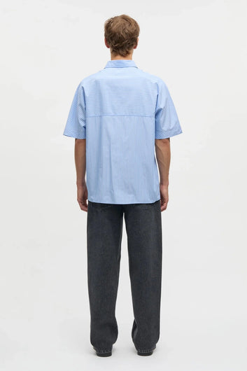 Mads Nørgaard Prime Cotton Poplin Shirt White Bright Cobalt Stripe