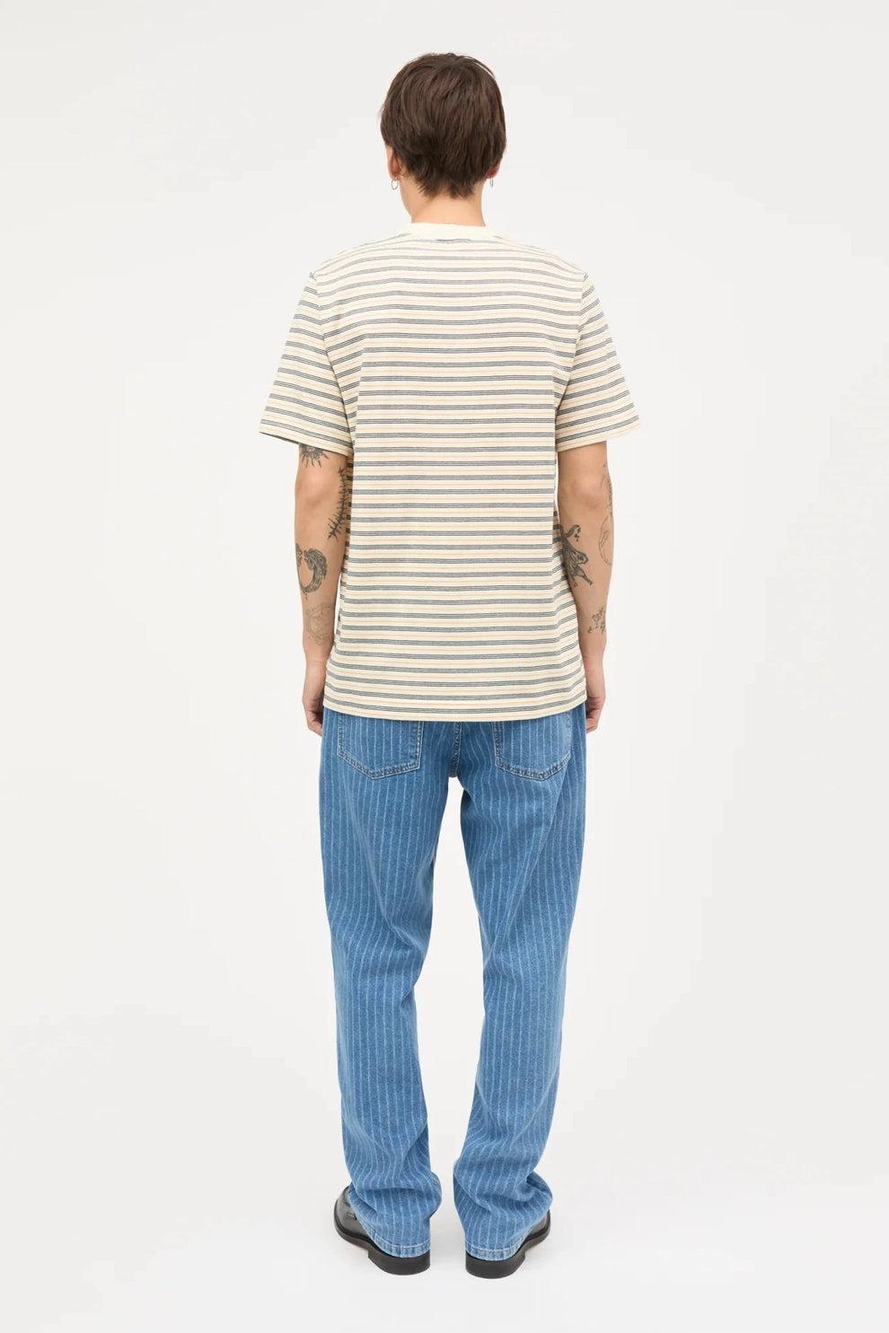 Mads Nørgaard M Stripe Frode Tee Vanilla Ice Sky Captain Zinnia