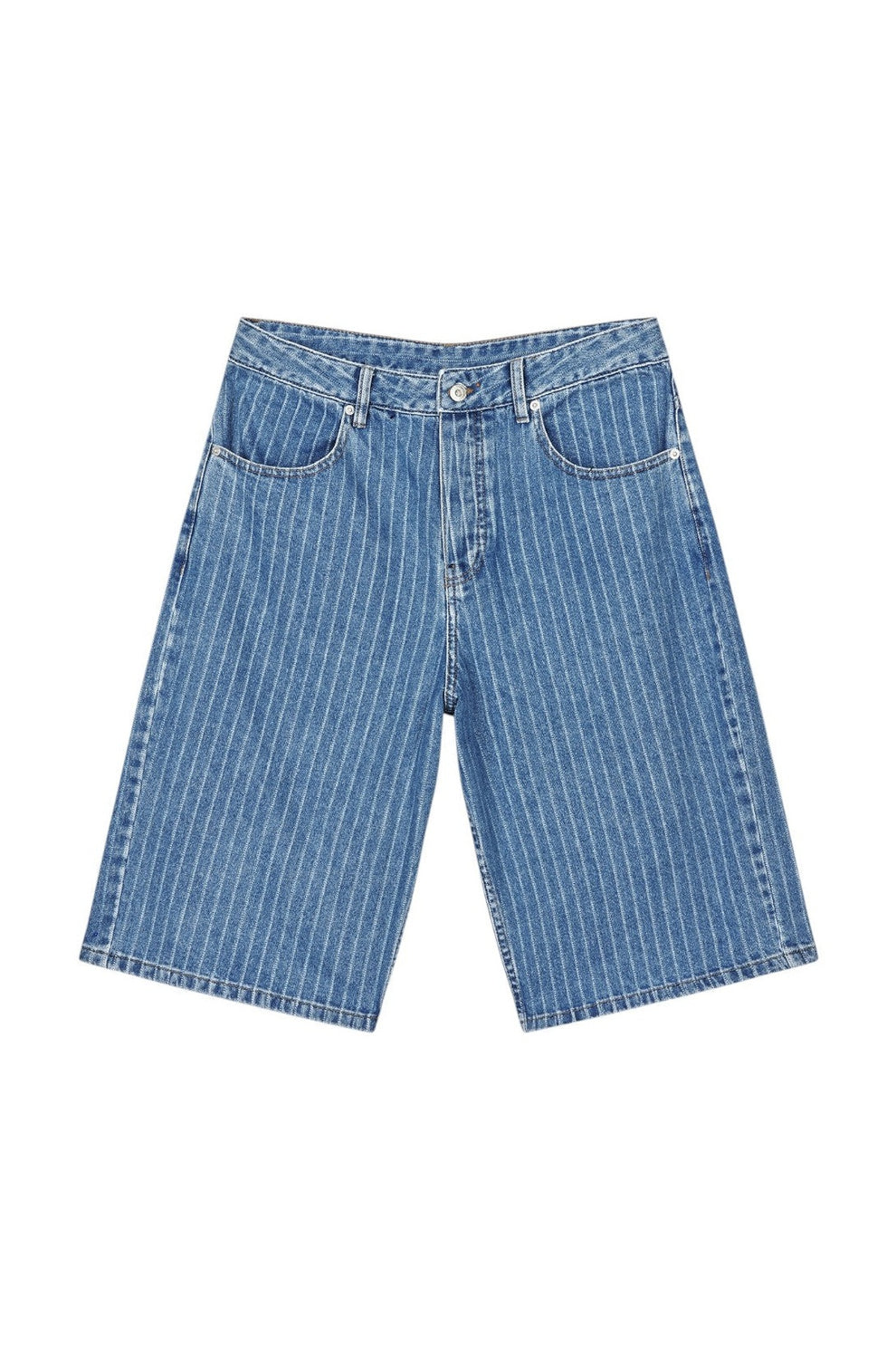 Mads Nørgaard M Striped Denim Hannes Shorts Light Blue Wash