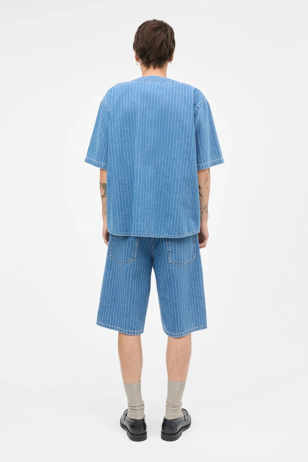 Mads Nørgaard M Striped Denim Hannes Shorts Light Blue Wash