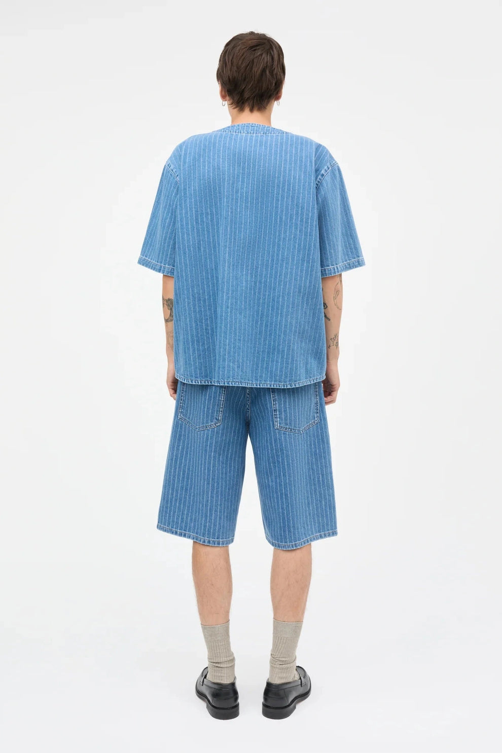 Mads Nørgaard M Striped Denim Paradise Shirt Light Blue Wash
