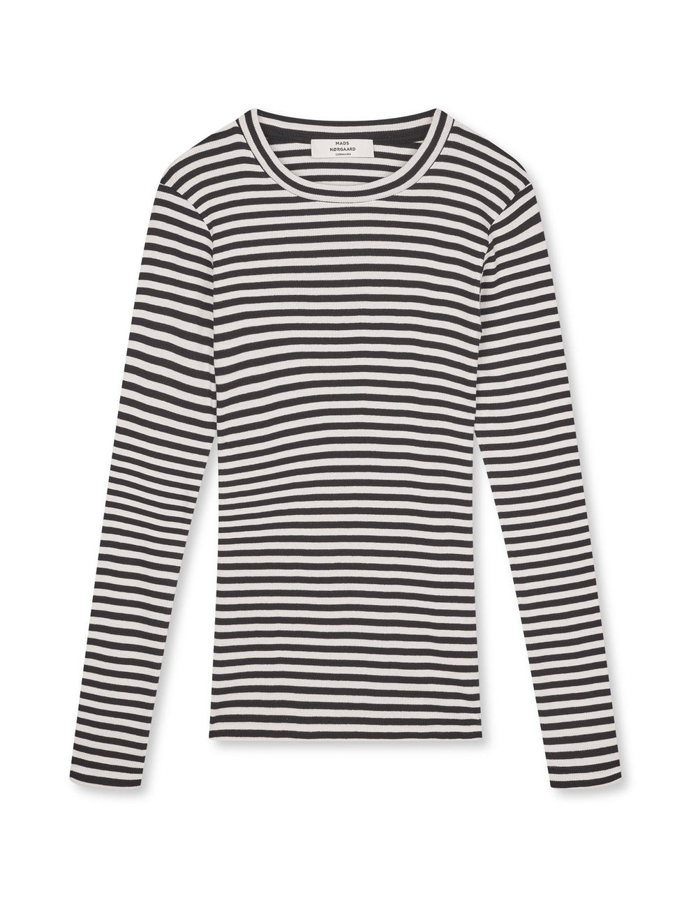 Mads Nørgaard W 2x2 Cotton Stripe Tuba Tee LS Black Vanilla Ice