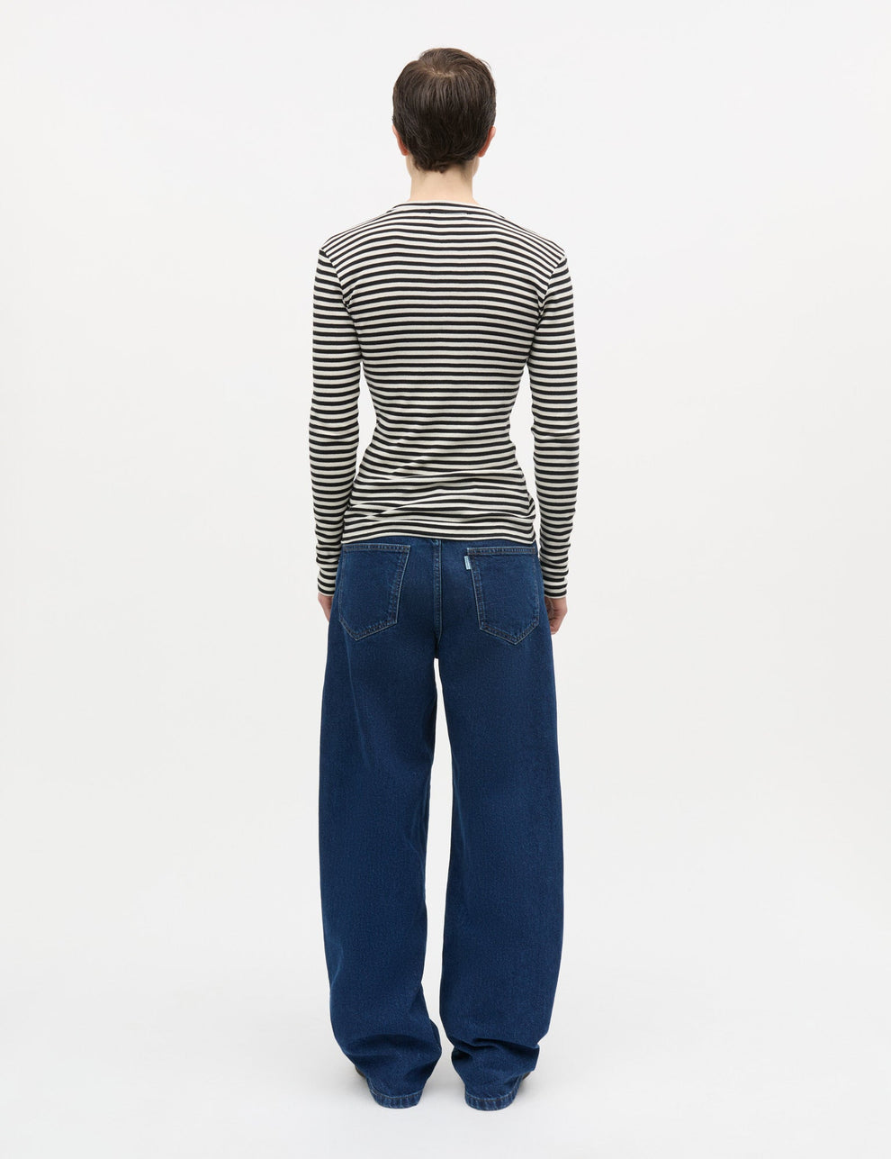 Mads Nørgaard W 2x2 Cotton Stripe Tuba Tee LS Black Vanilla Ice