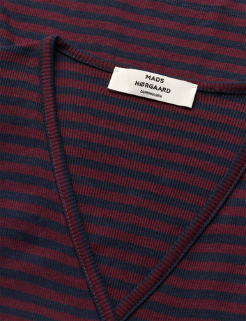 Mads Nørgaard W 2x2 Cotton Stripe Susi Ls Top Sky Captain / Winetasting