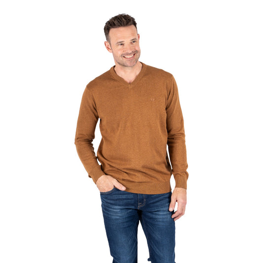 Pre End Malcom V Knitwear Mid Brown Mix