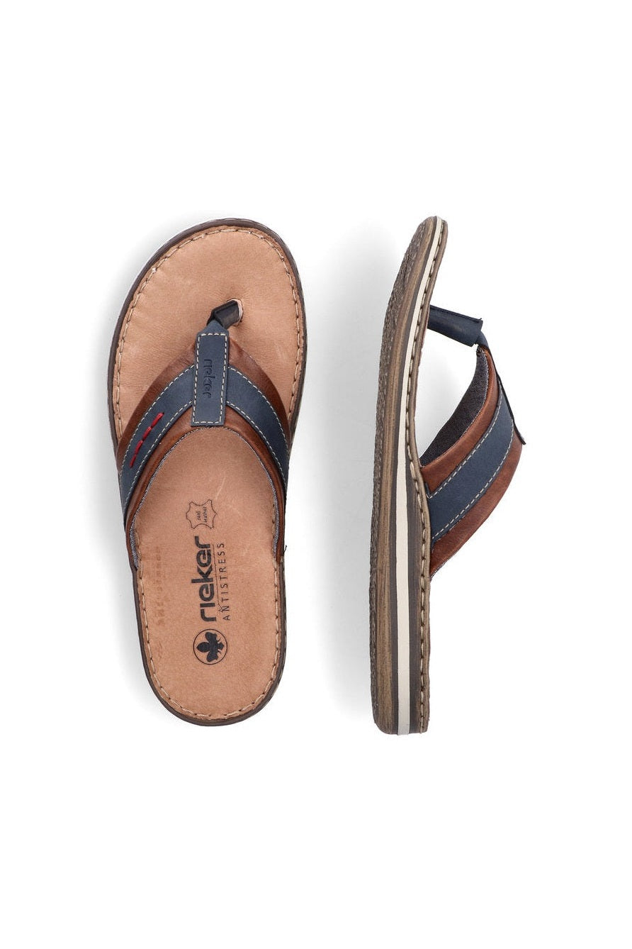 Rieker M Sandal m Tåsplit Blå Brun