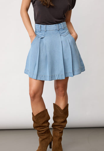 Co'Couture W TillyCC Pocket Ple Mini Skirt Fade Denim