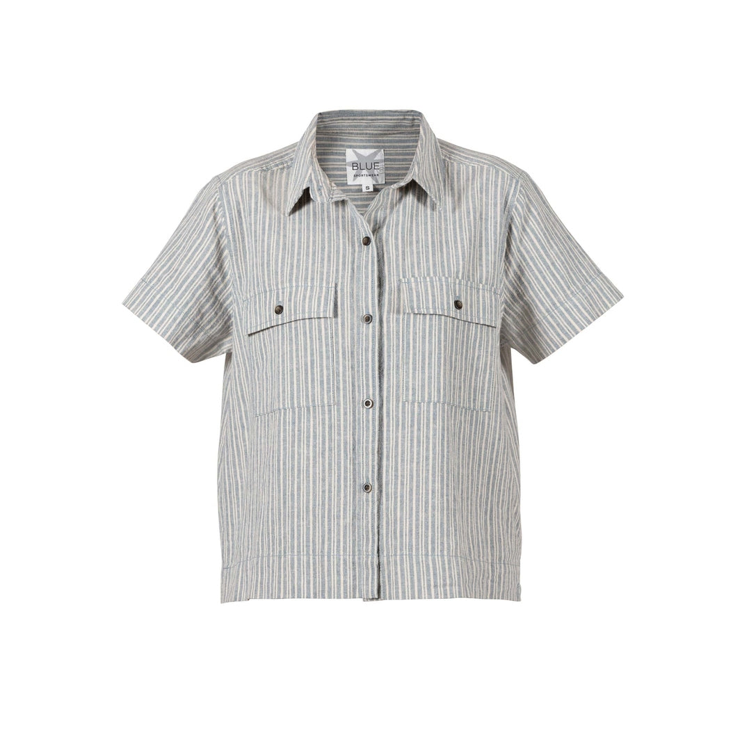 Blue Sportswear Diore Striped Cot/Lin Shirt Iron Blue W/Chalk