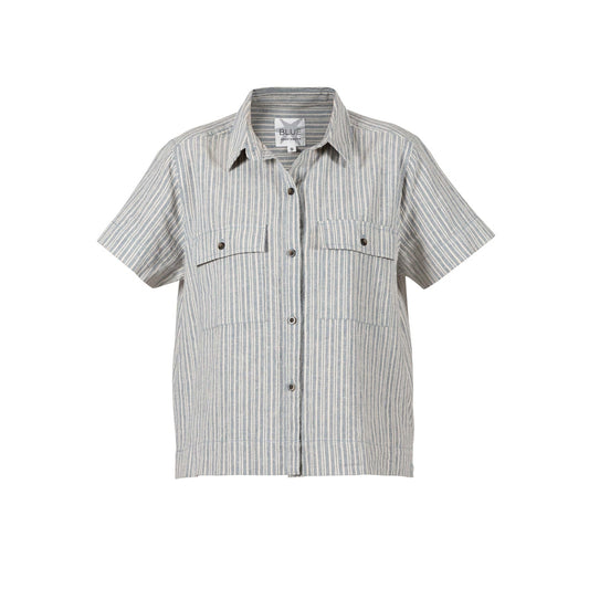 Blue Sportswear W Diore Striped Cot/Lin Shirt Iron Blue W/Chalk