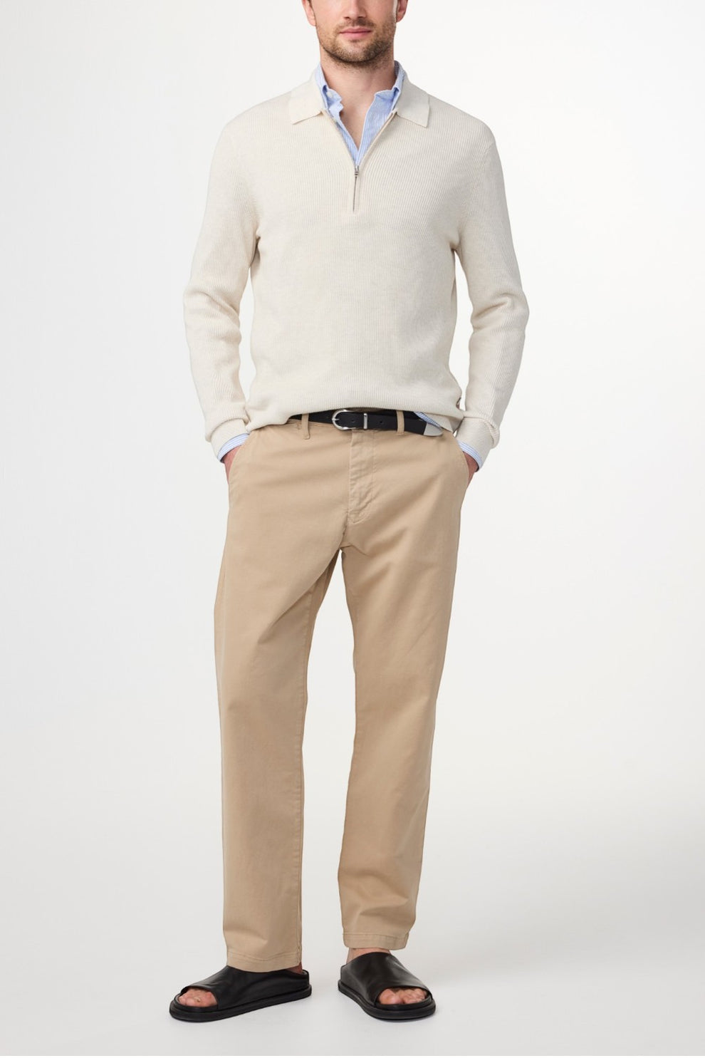 NN07 Hansie LS Zip 6600 Langærmet Polo Ivory