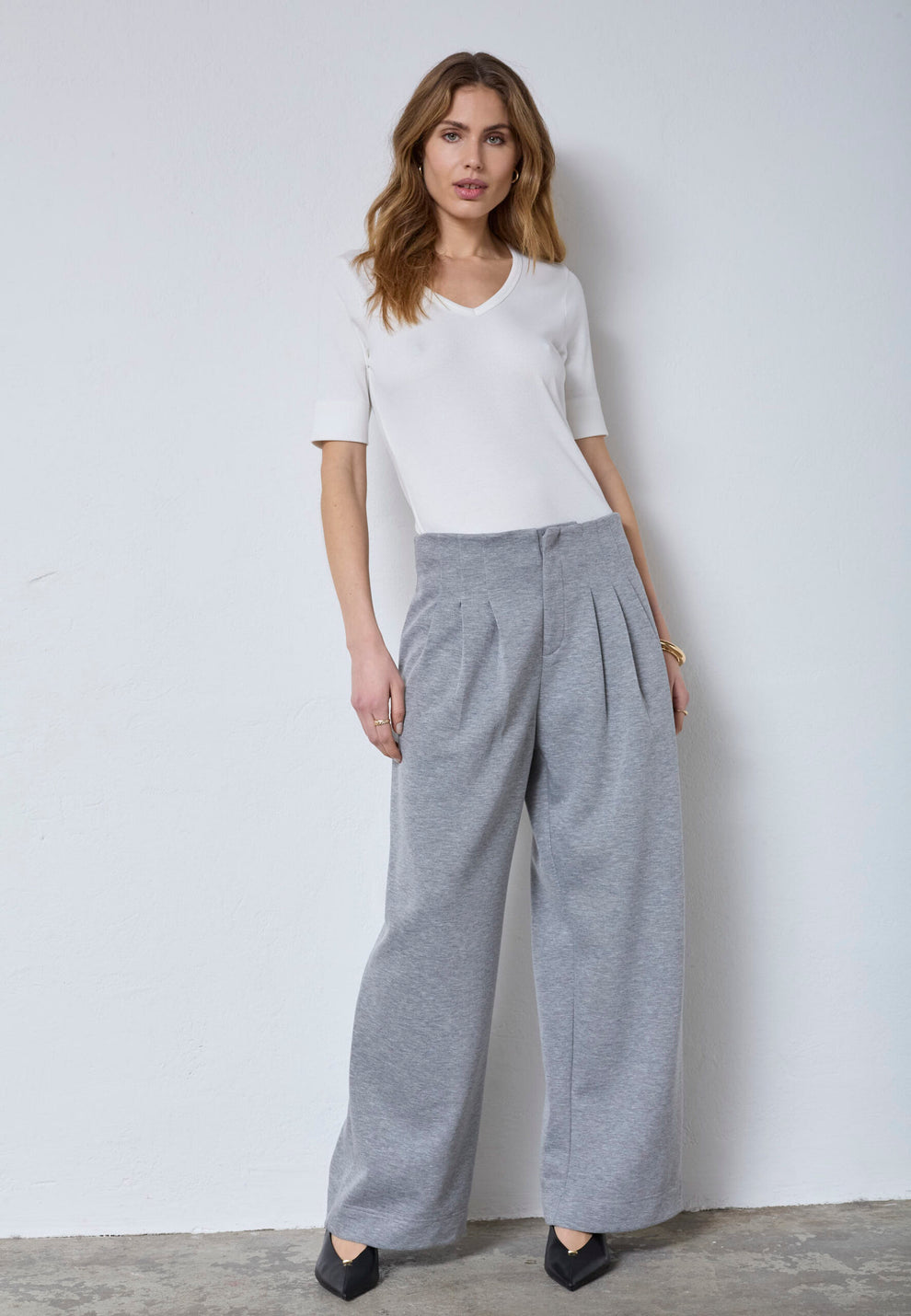 Co´Couture Lancecc Pleat Sweatpant Grey Melange