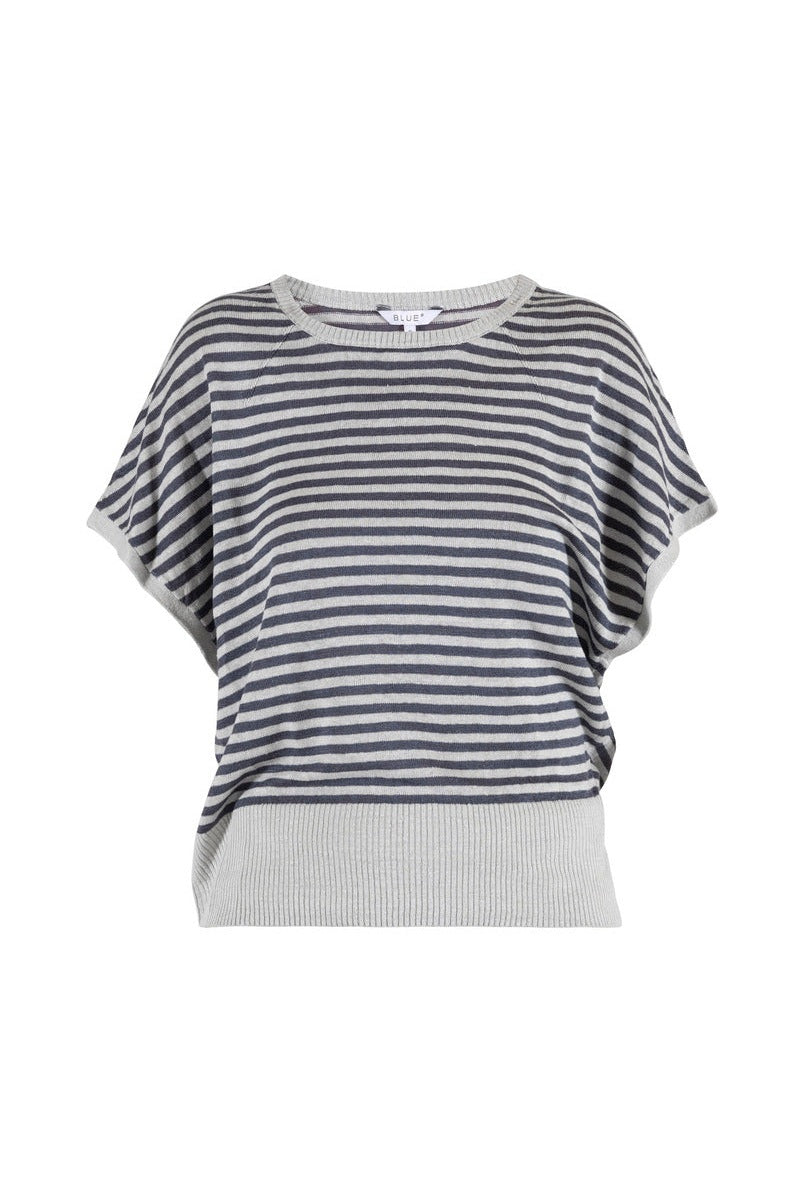 Blue Sportswear Laila Ss Linen Blouse Grey Mist W/Dusty Navy