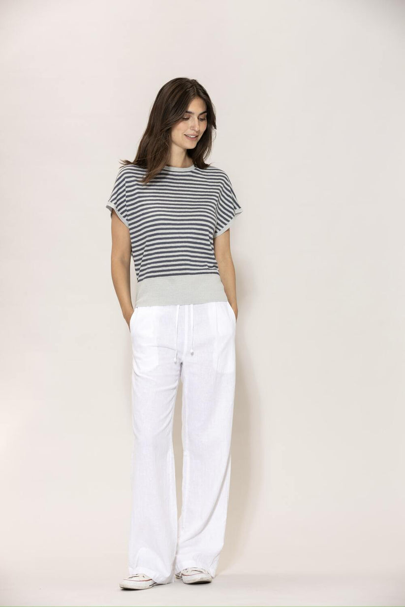 Blue Sportswear Laila Ss Linen Blouse Grey Mist W/Dusty Navy