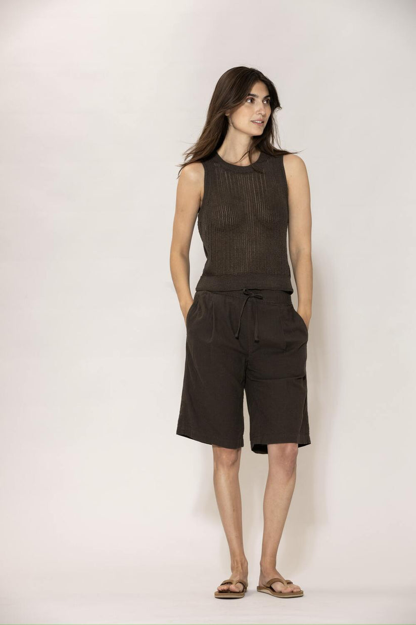 Blue Sportswear Line Linen Knit Top Coffee