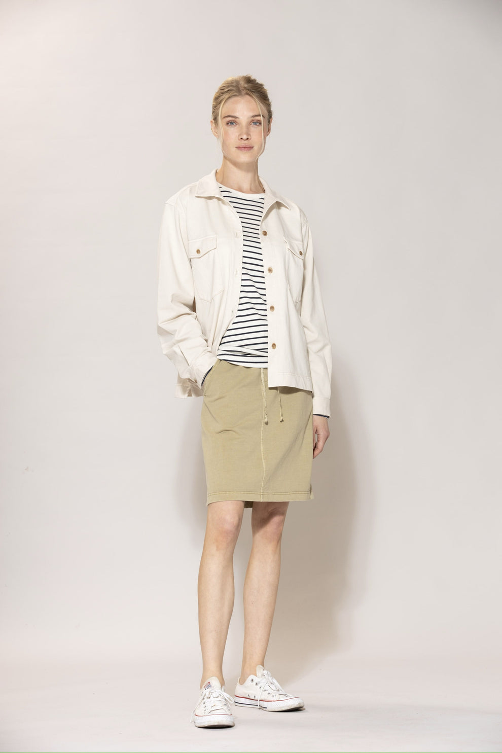 Blue Sportswear W Ditte Striped LS Rib Tee Ecru New Navy Dame t-shirts