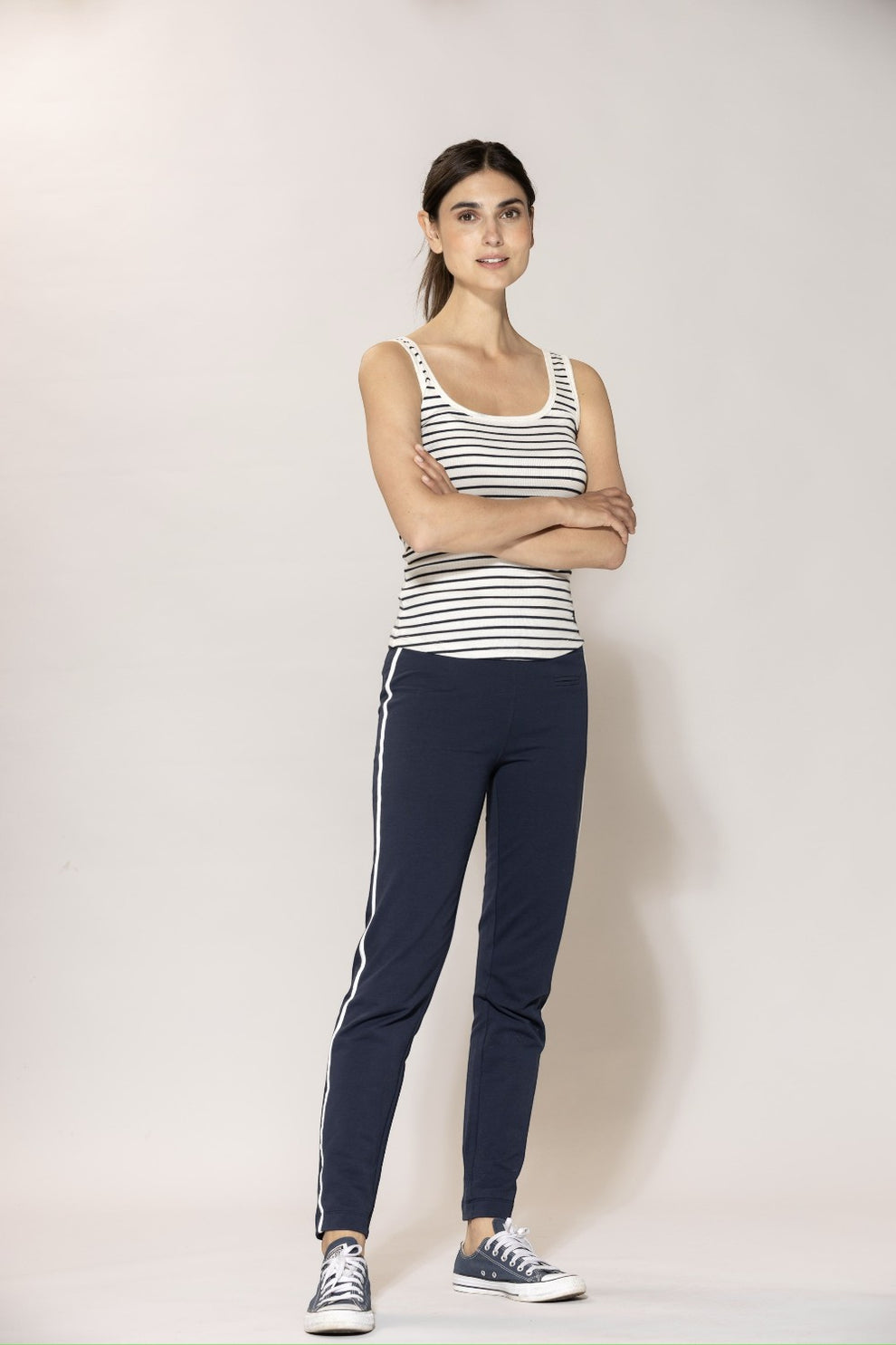 Blue Sportswear W Annamay Striped Top Ecru W/New Navy