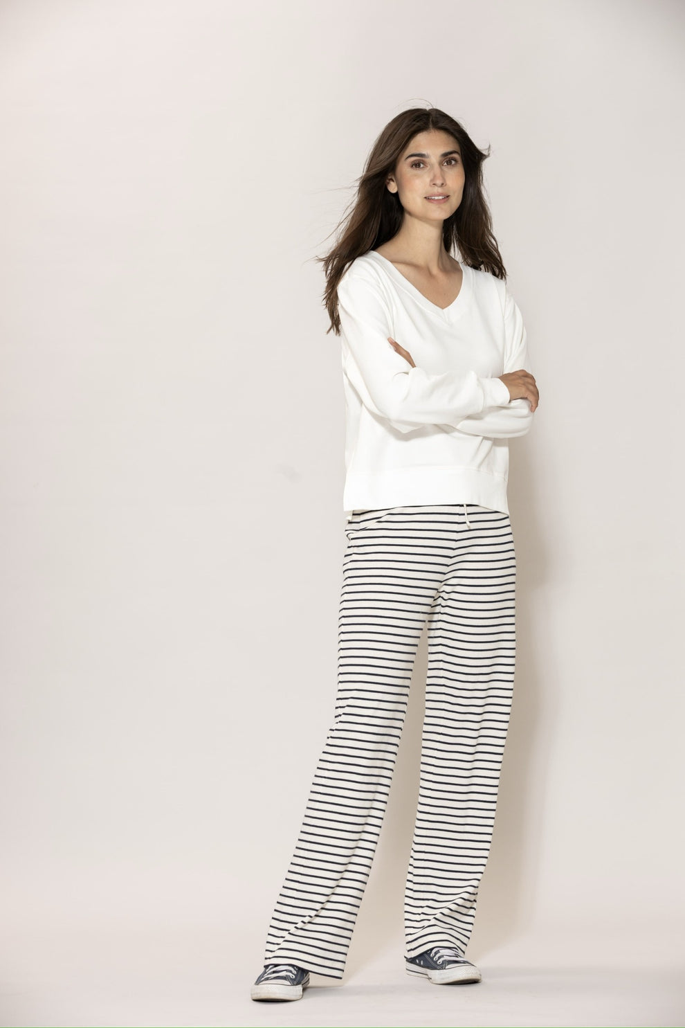 Blue Sportswear W Alette Rib Pants Ecru New Navy