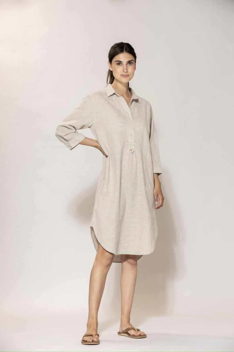 Blue Sportswear Liv Linen Shirt Dress Chalk-Melange
