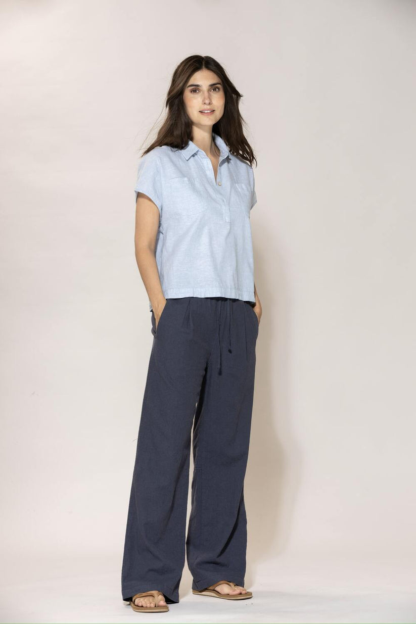 Blue Sportswear Lisbeth Short Linen Shirt Heaven-Melange
