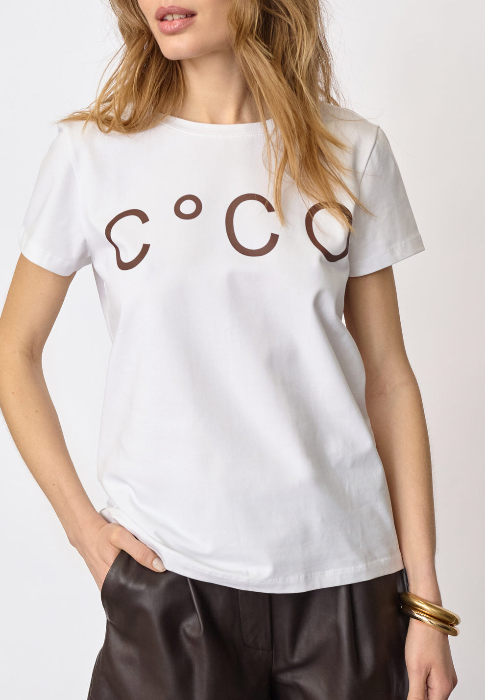 Co´Couture Signaturecc New Tee White/Darkbrown