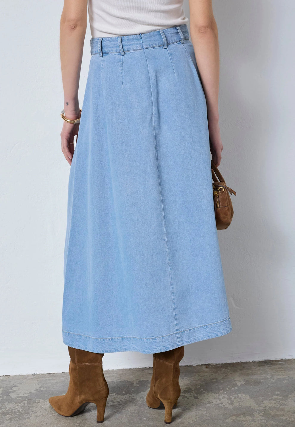 Co´Couture Tillycc Anya Pleat Skirt Fade Denim