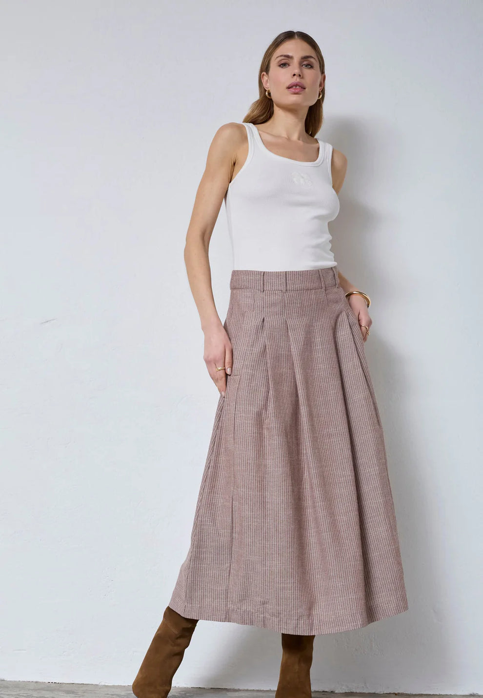 Co´Couture Jihocc Anya Pleat Skirt Brown