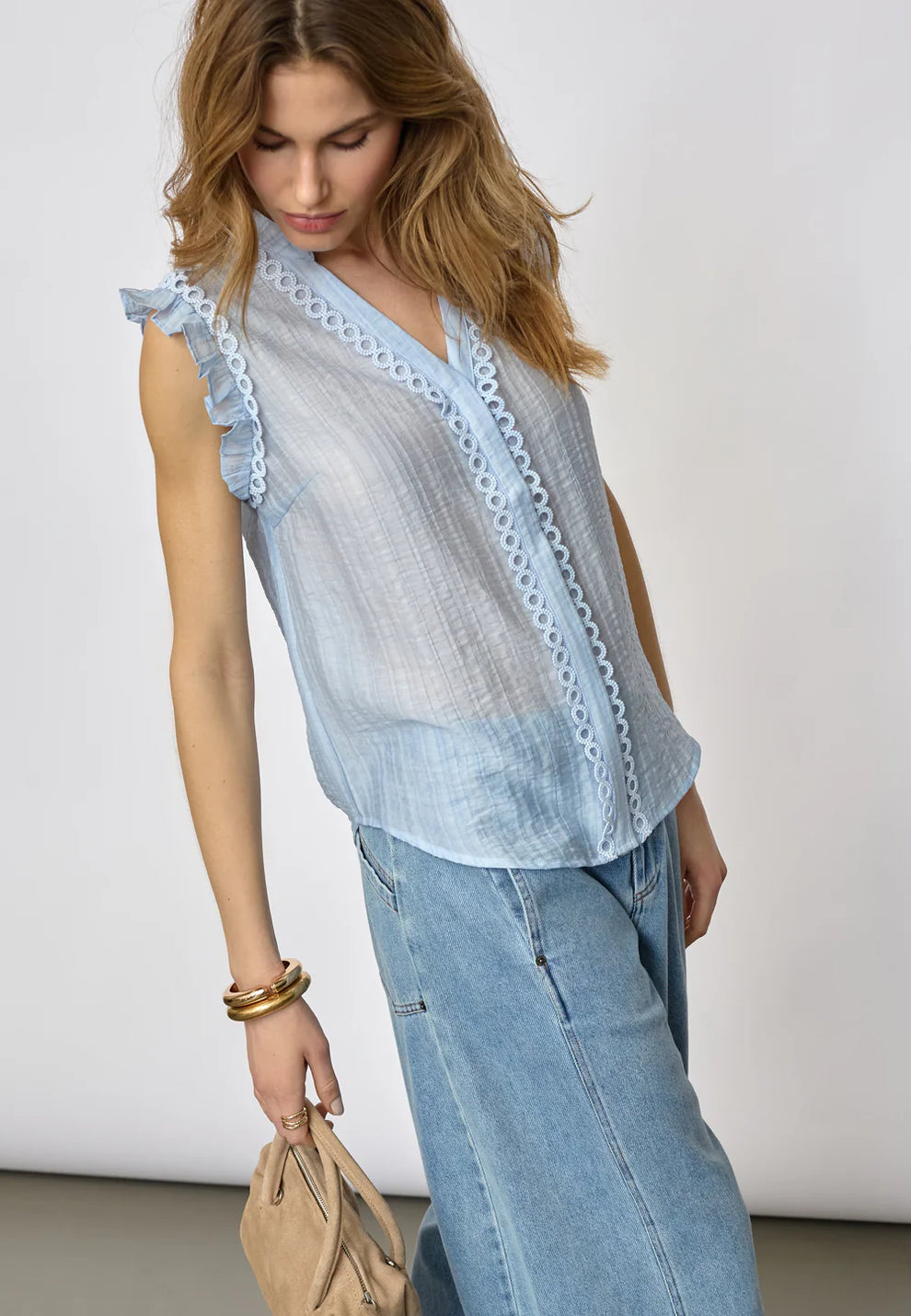 Co´Couture Reggiecc Frill Top Pale Blue