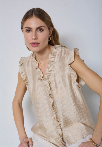 Co´Couture Tassycc Frill Top Bisquit