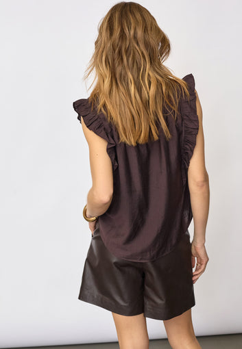 Co´Couture Heracc Frill Ss V-Top Dark Brown