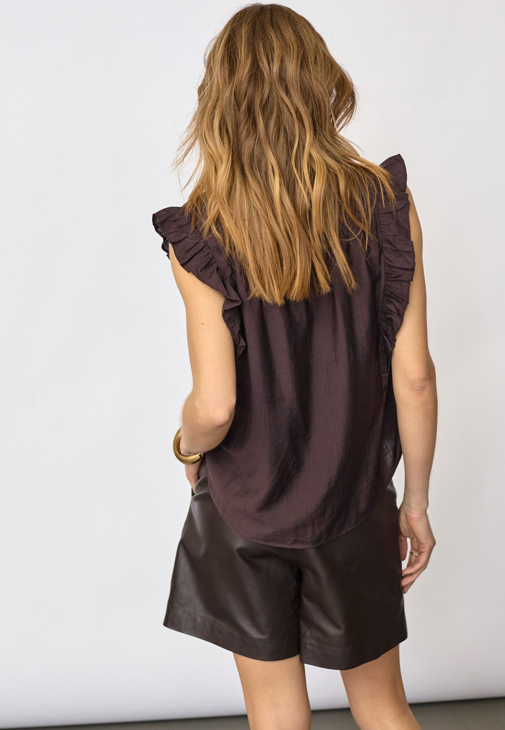 Co´Couture Heracc Frill Ss V-Top Dark Brown
