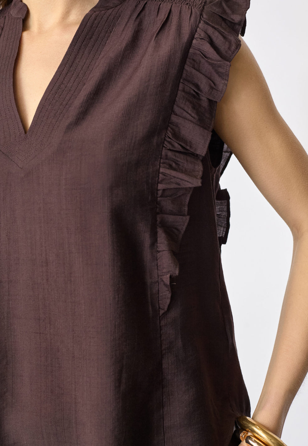 Co´Couture Heracc Frill Ss V-Top Dark Brown