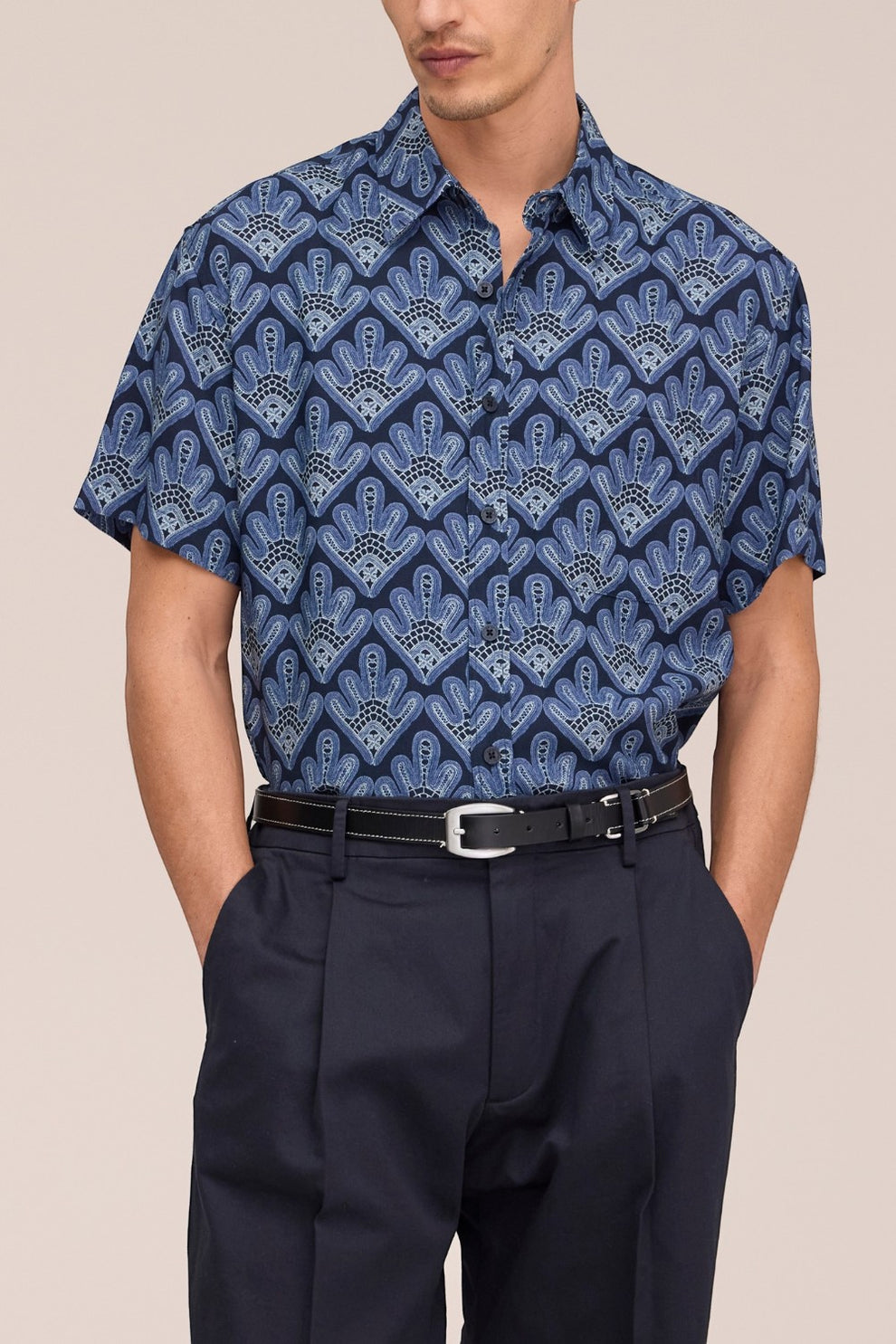 NN07 Deon SS Print 50055 Navy Blue