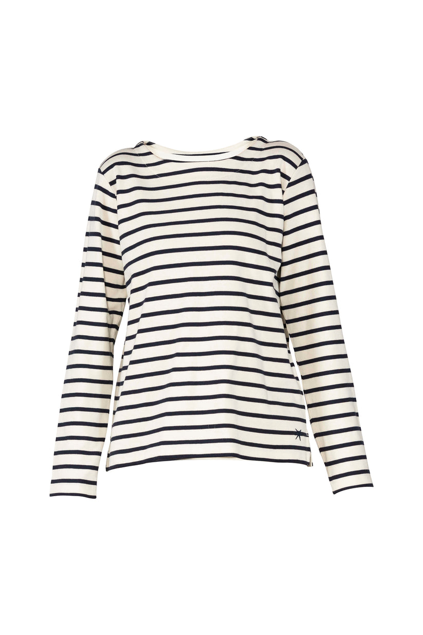 Blue Sportswear Donna Ls Striped Blouse Cream W/New Navy