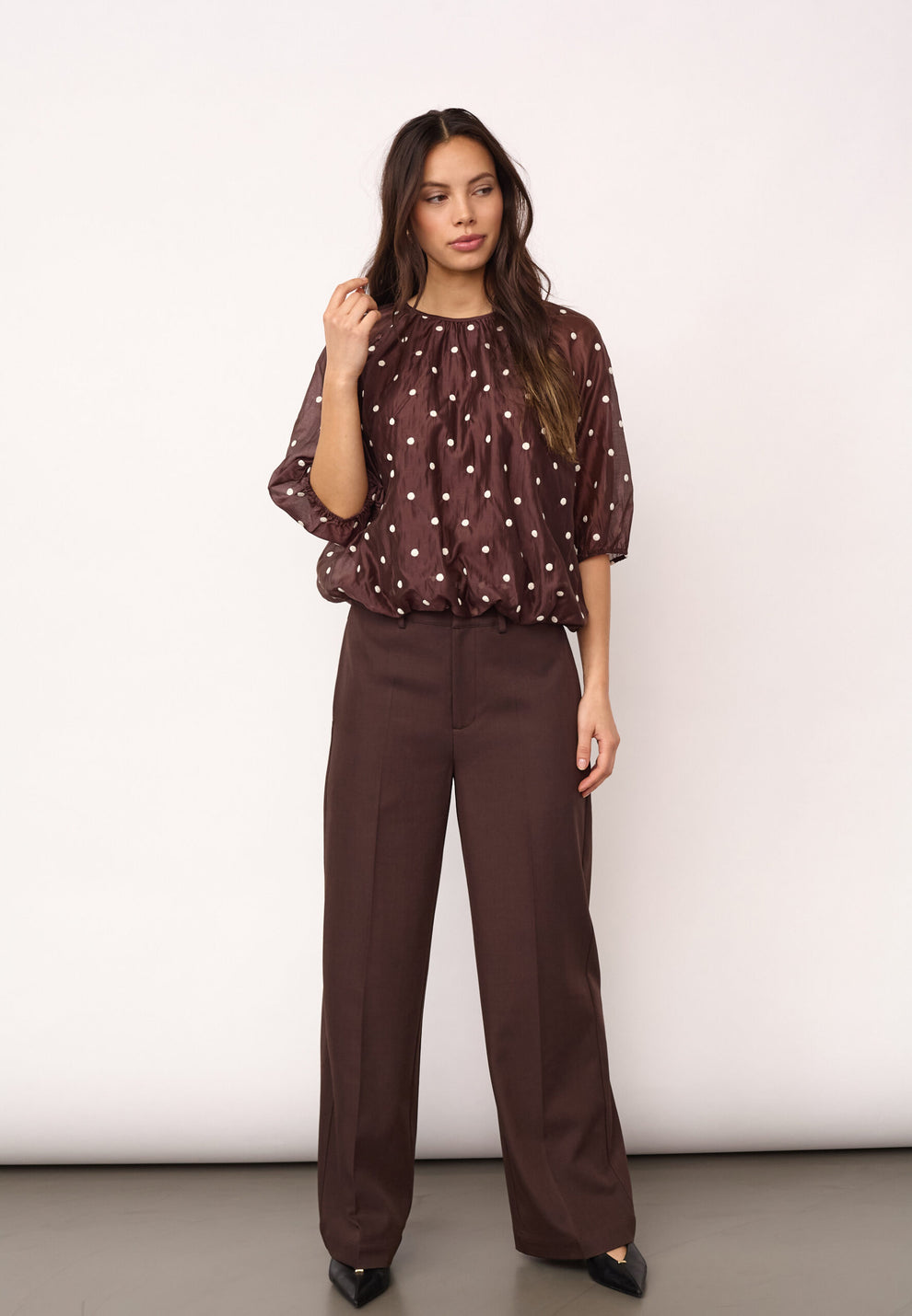 Co´Couture Ditacc Dot Balloon Blouse Dark Brown