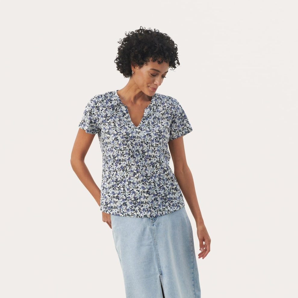 Part Two W GesinasPW T-Shirt Faded Denim Mini Flowerprint
