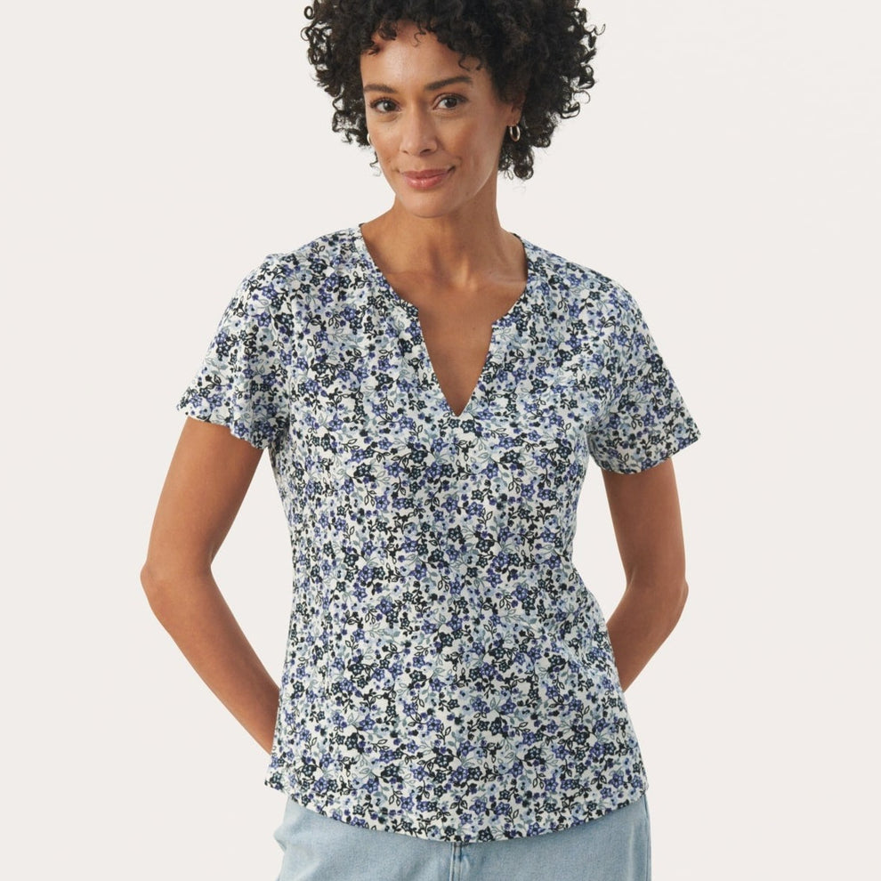 Part Two W GesinasPW T-Shirt Faded Denim Mini Flowerprint