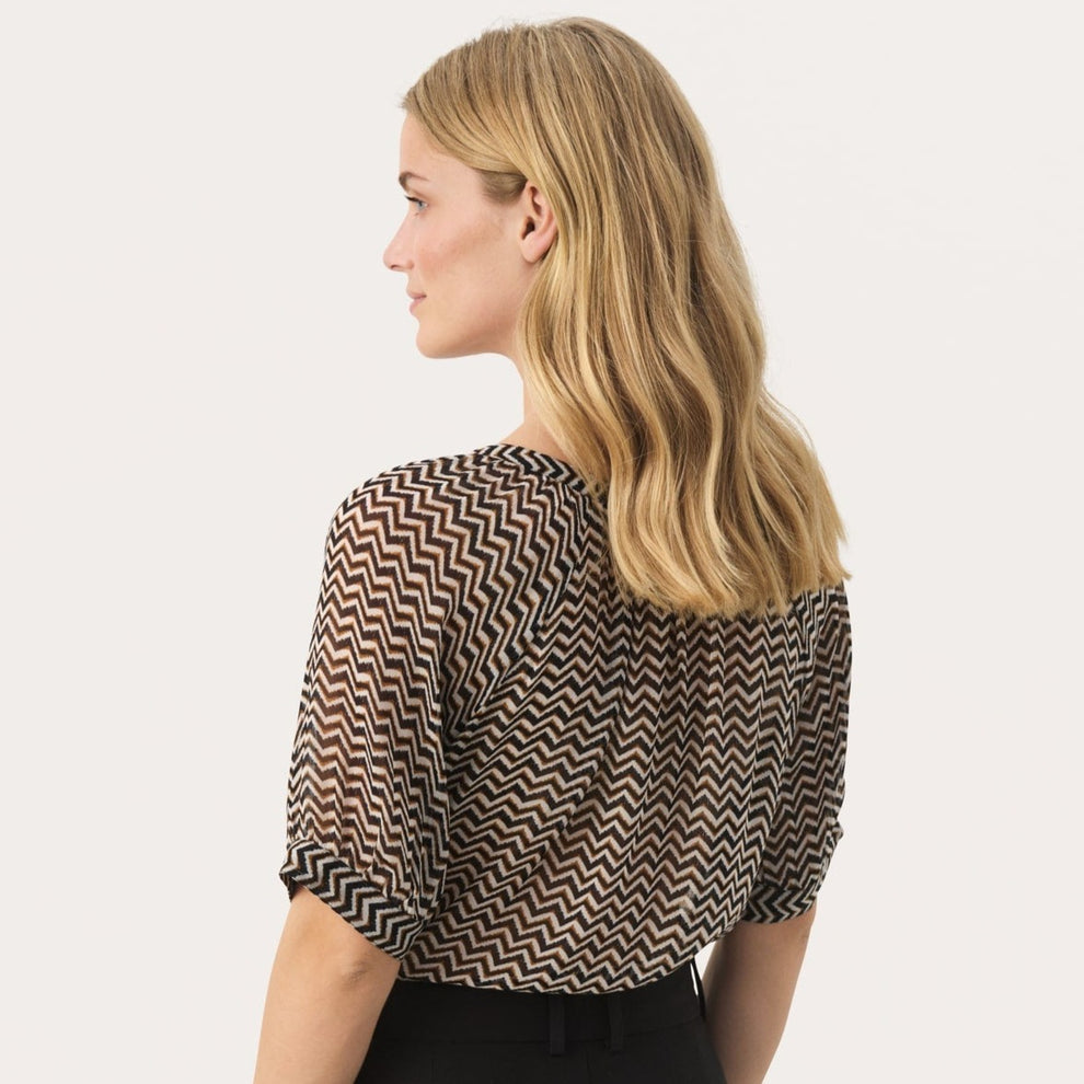 Part Two W Popsy Bluse Small Black Zig Zag