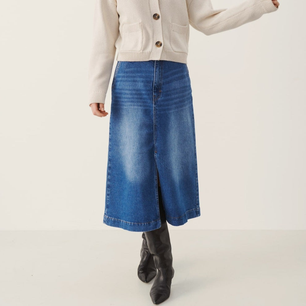 Part Two W Calia Knælang Nederdel Medium Blue Denim