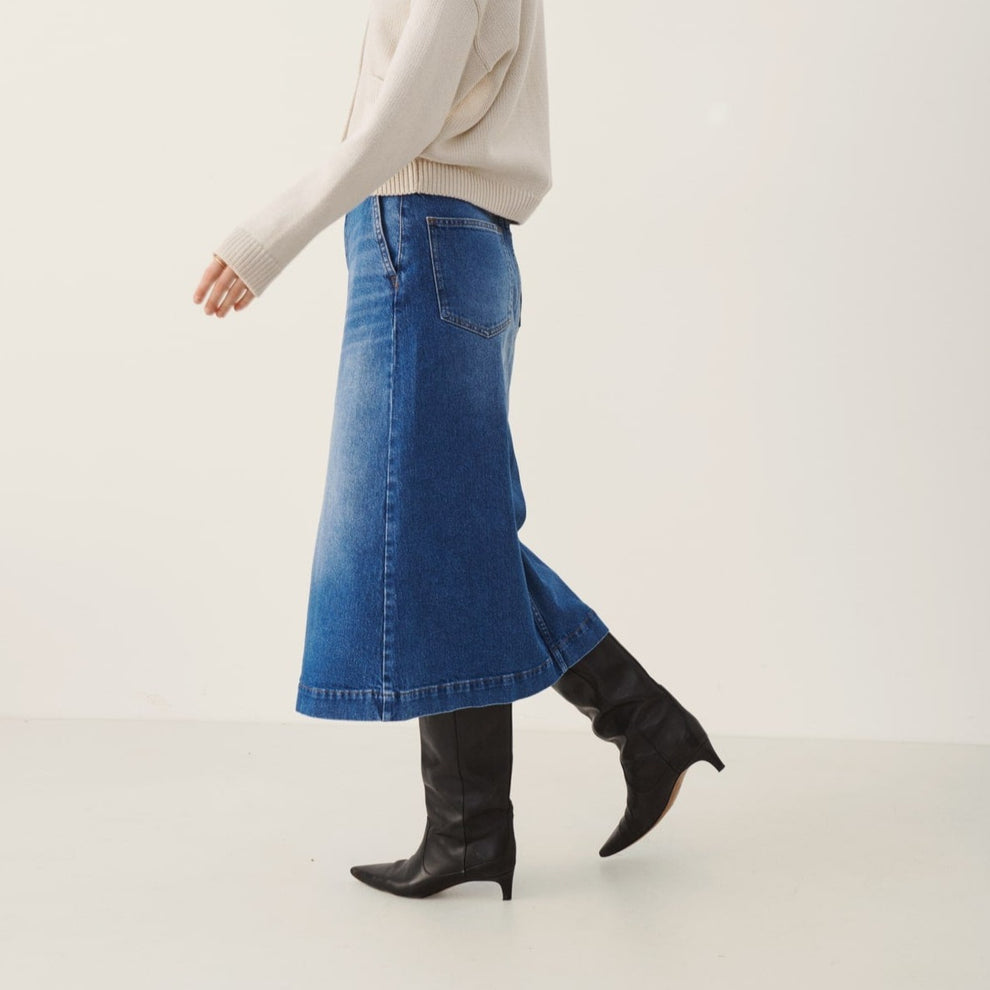 Part Two W Calia Knælang Nederdel Medium Blue Denim