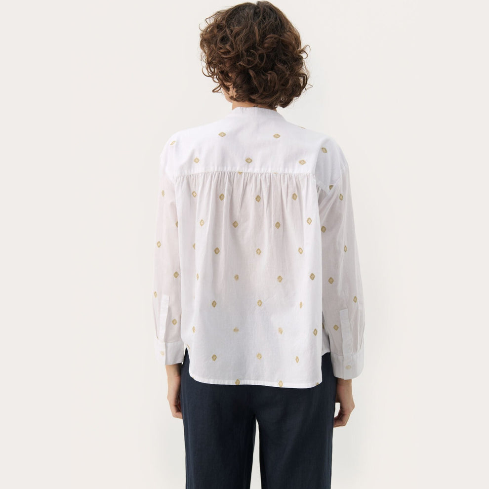 Part Two NatalePW BL Bluse Bright White Gold Embroidery